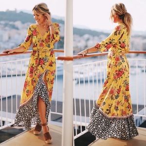 Anthropologie farm rio yellow sunlit maxi dress